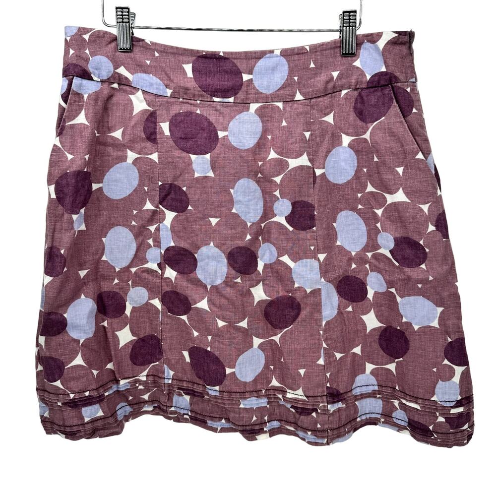 Boden Skirt Womens Petite 8 8P Linen Mauve Pink Blue Dot Print Lined Side Zip
